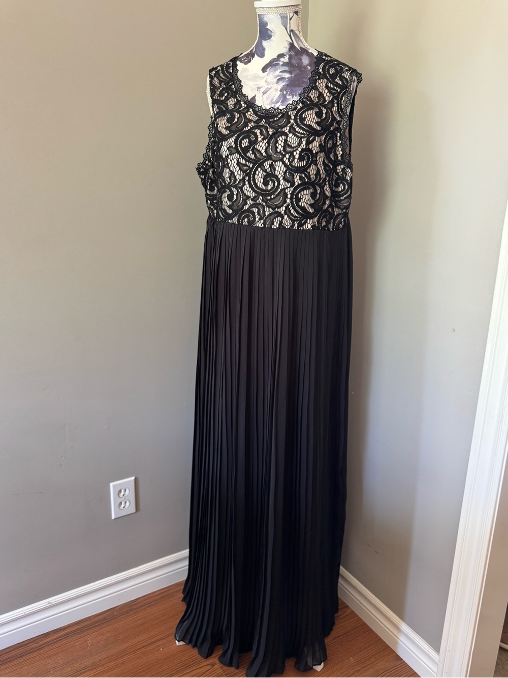 Pinkblush Black Lace Bodice Pleated Maxi Dress